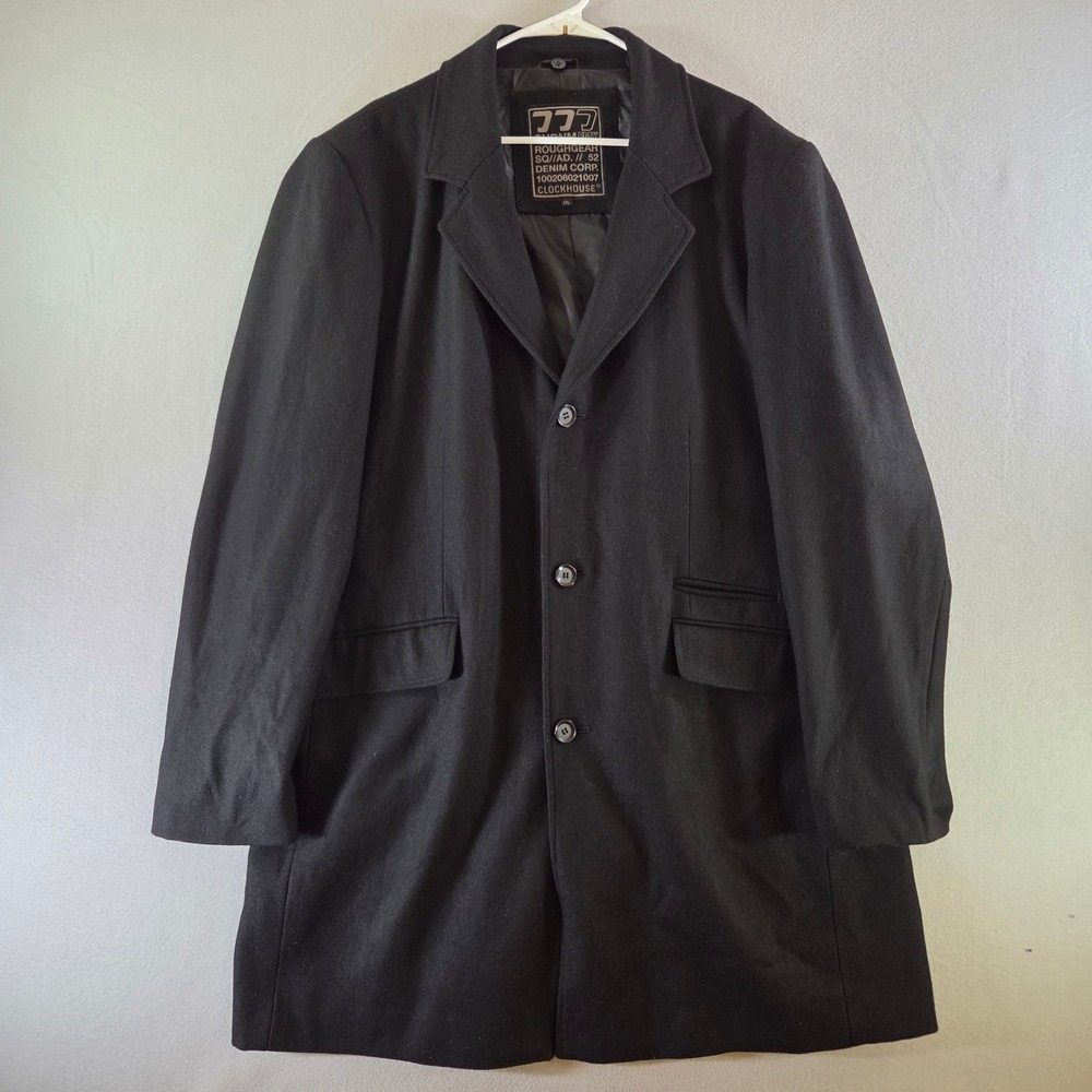Clockhouse Roughgear Mens 2XL Black Wool Blend Zipper Button Overcoat Euro Style